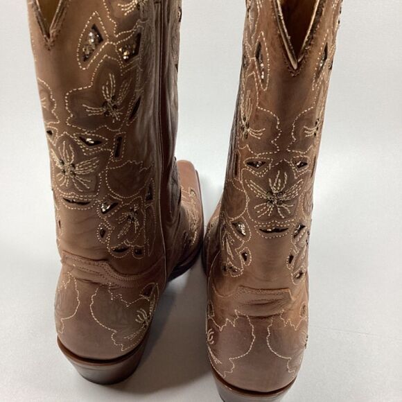 Shyanne Brown Embroidered Heeled Boots - Picture 8 of 16